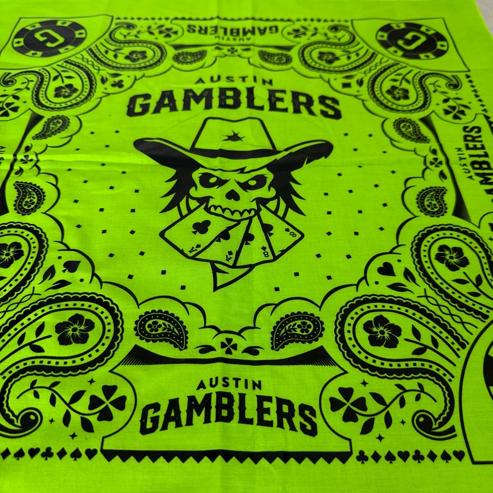 Austin Gamblers Texas Profesional Bull Riding Team Neon Green Bandana Gear - Picture 6 of 11